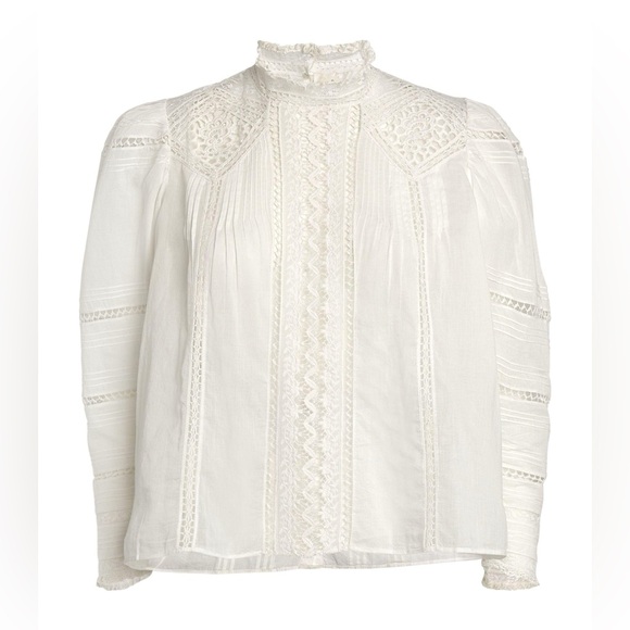 Doen Amaya crochet pintucked organic cotton-voile blouse Victorian Cottagecore - Picture 2 of 16